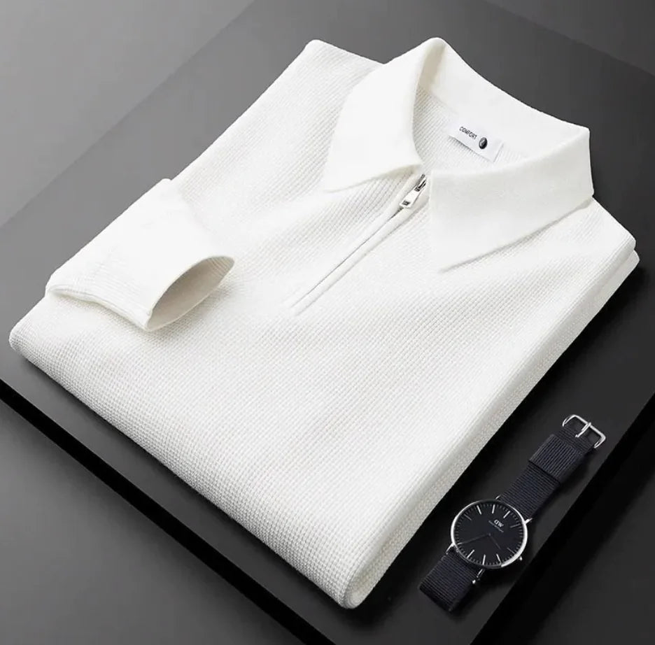 Men's Half Zip Waffle Lapel Collar Sweater