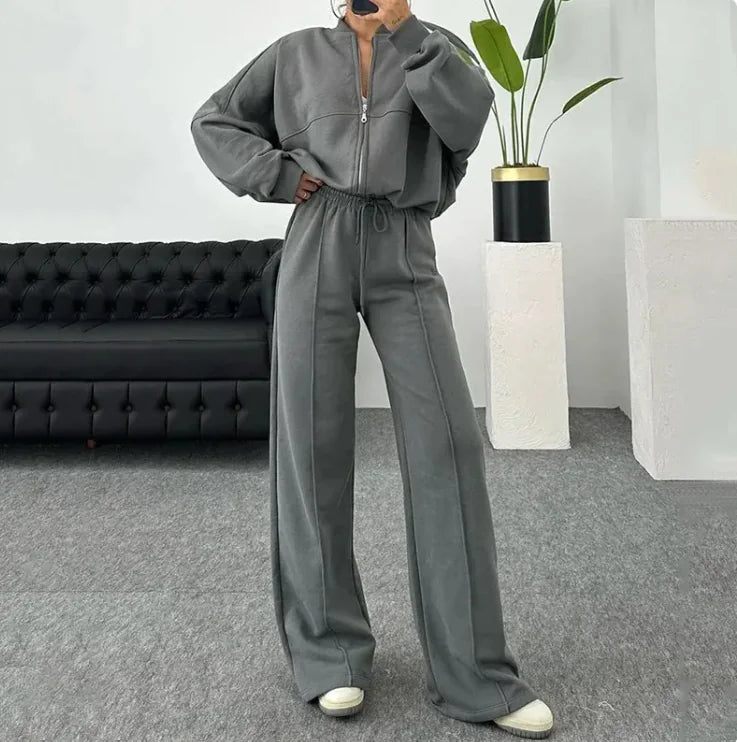 Conjunto de Suéter y Pantalones UrbanEase con Cierre Frontal