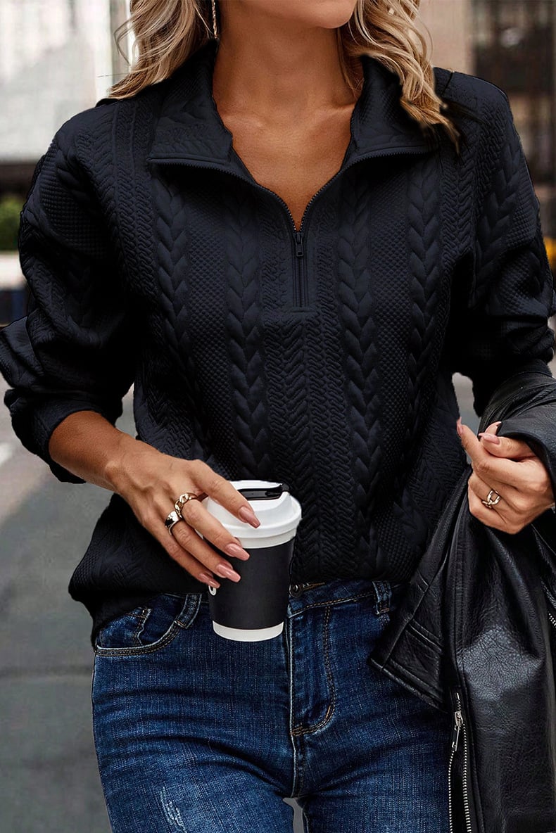 Mid-Zip Cardigan Sweater with Lapel