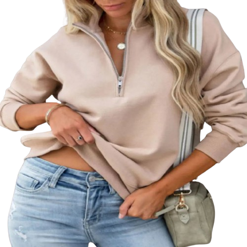 Long Sleeve Zip Up Lapel Sweater