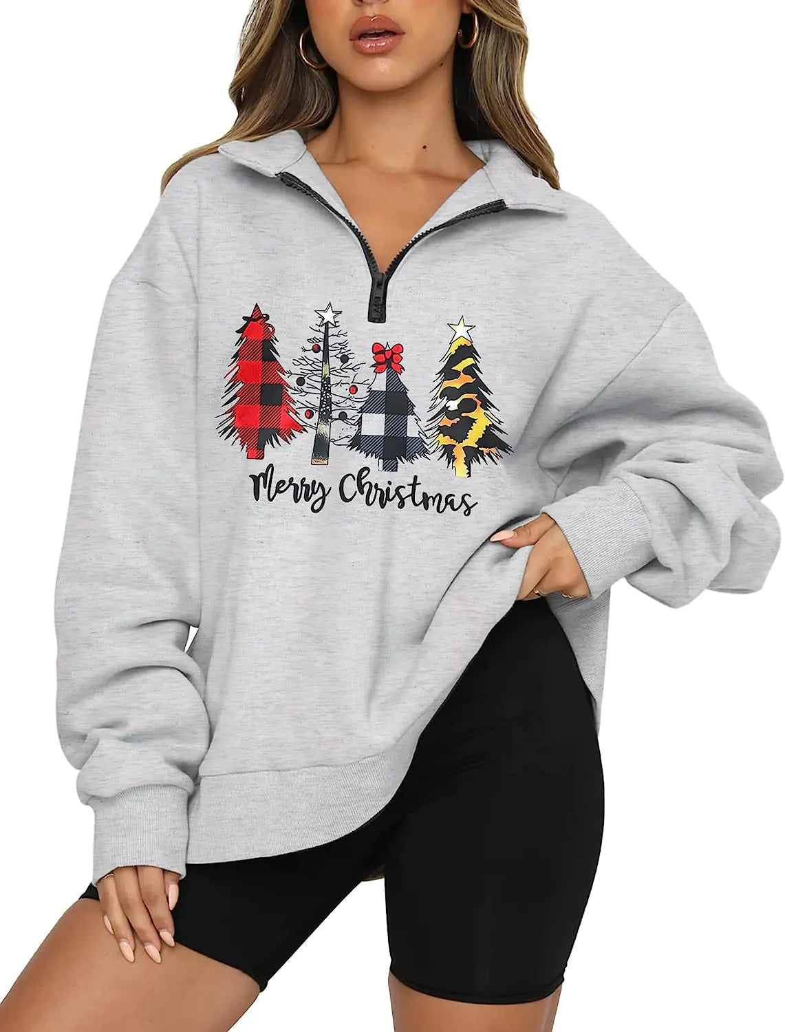 Plus Size Christmas Half Zip Hoodie