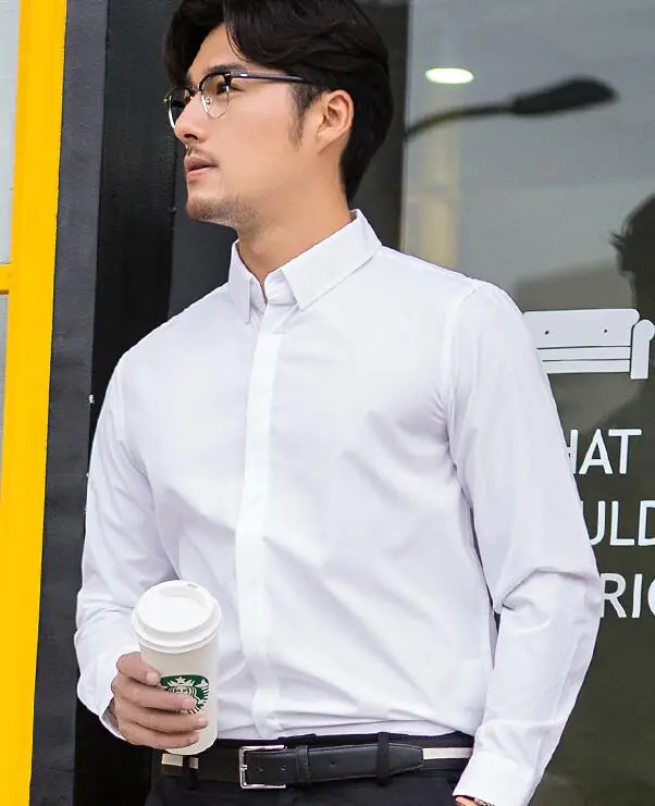 Camisa de Manga Corta para Hombre, Camisa Resistente a Manchas de Manga Larga