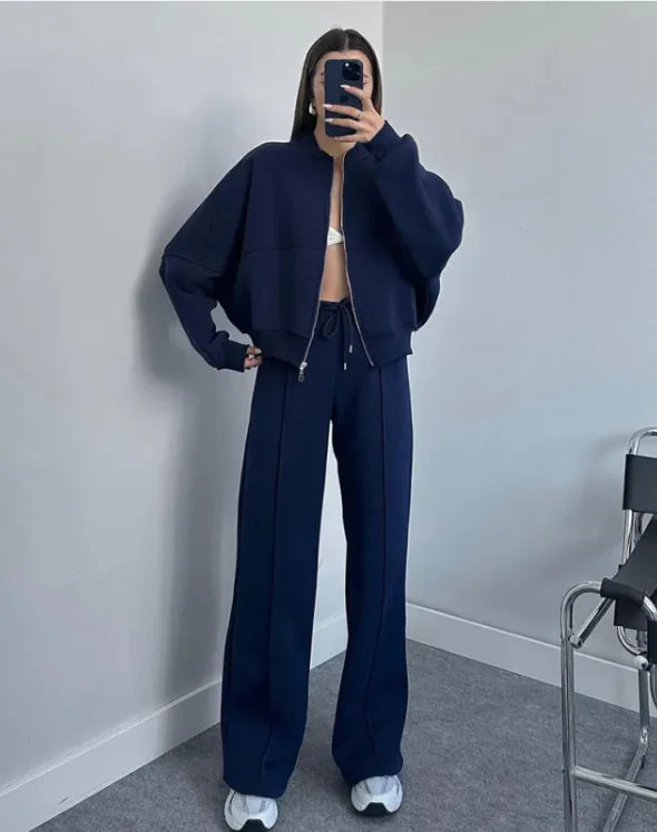 Conjunto de Suéter y Pantalones UrbanEase con Cierre Frontal