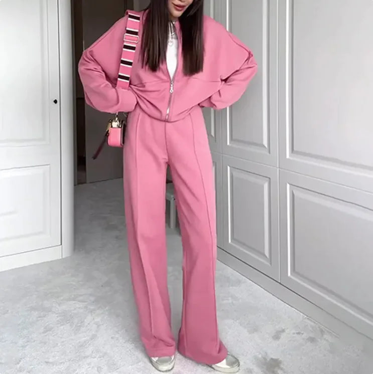 Conjunto de Suéter y Pantalones UrbanEase con Cierre Frontal