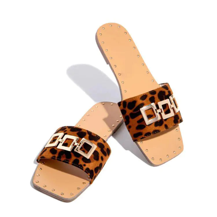 Leopard Print Women's Square Heel Beach Fashion Shoes