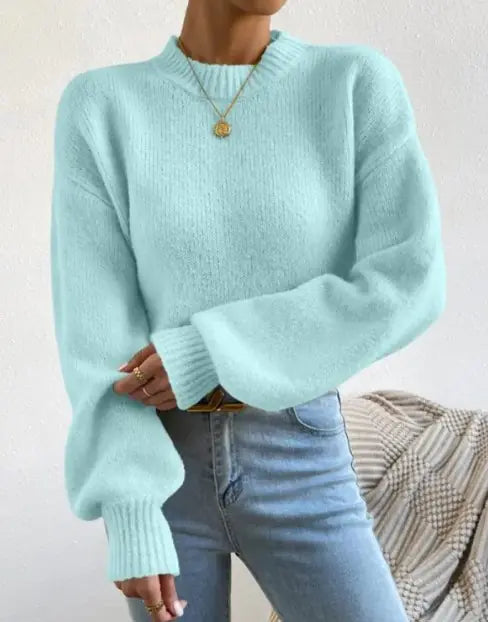 Knitted Sweater with Half Turtleneck
