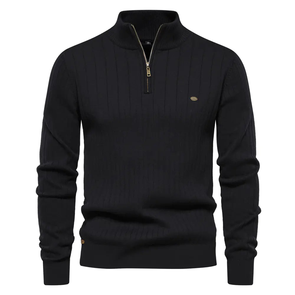 Men's Solid Color Half Zip Turtleneck Sweater