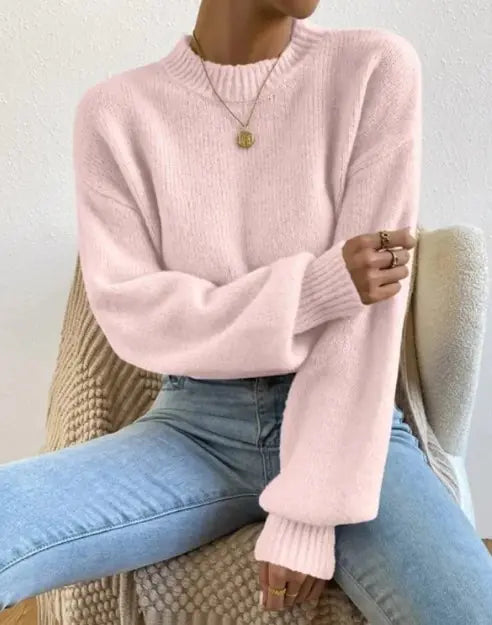 Knitted Sweater with Half Turtleneck