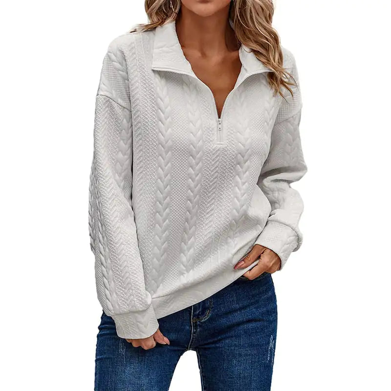Mid-Zip Cardigan Sweater with Lapel