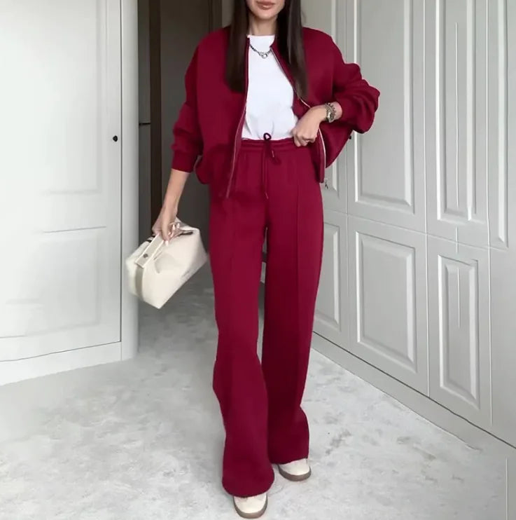 Conjunto de Suéter y Pantalones UrbanEase con Cierre Frontal