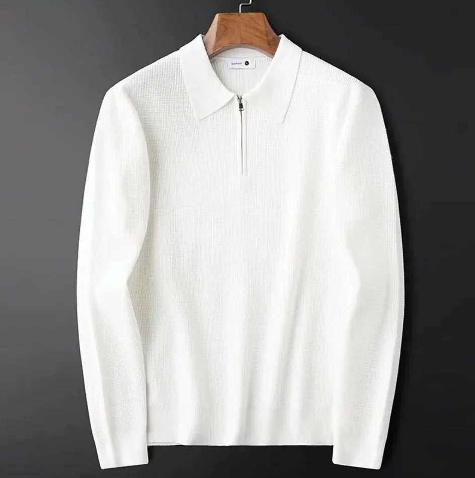 Men's Half Zip Waffle Lapel Collar Sweater