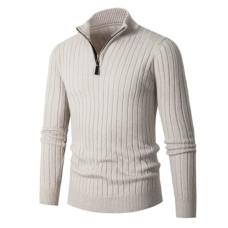 Men's Long-Sleeved Half-High Neck Zip-Up Sweater