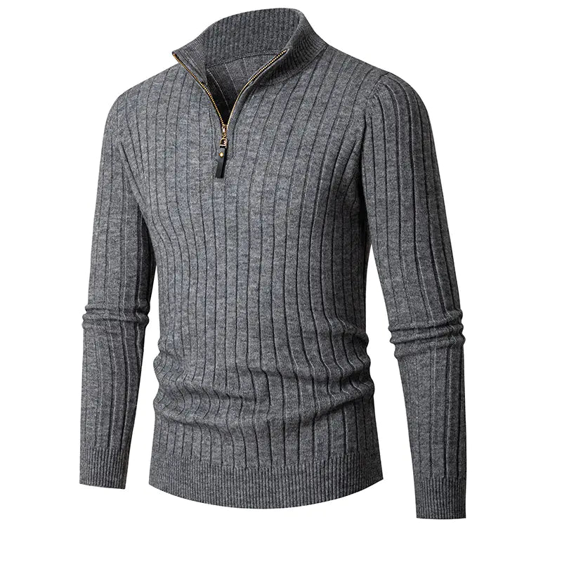 Men's Long-Sleeved Half-High Neck Zip-Up Sweater
