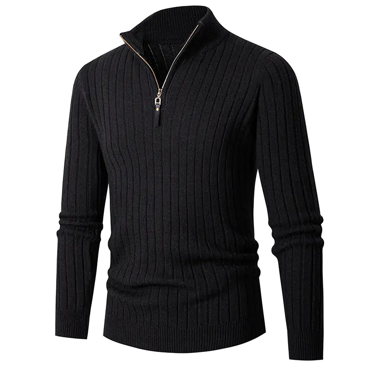 Men's Long-Sleeved Half-High Neck Zip-Up Sweater