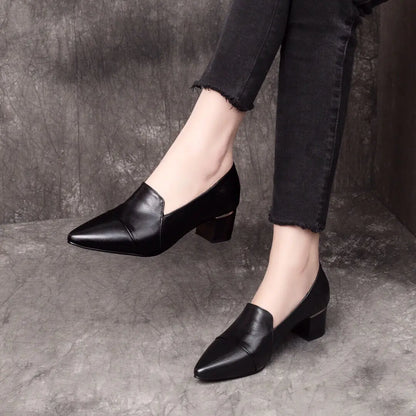 Zapatos de Cuero de Tacón Alto y Punta Estilizada para Mujer
