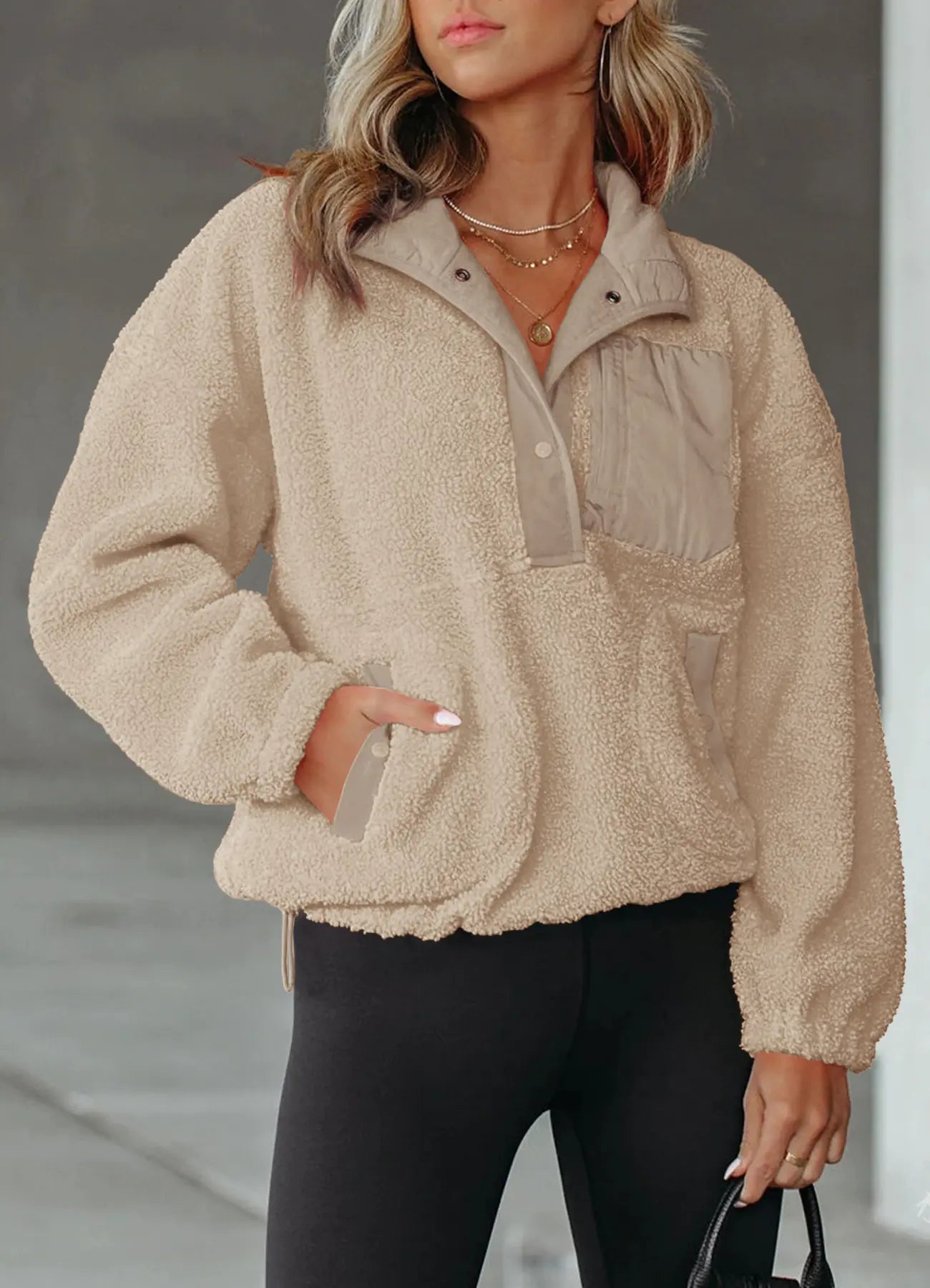 Sudadera Color Block con Cierre de Media Cremallera para Mujer