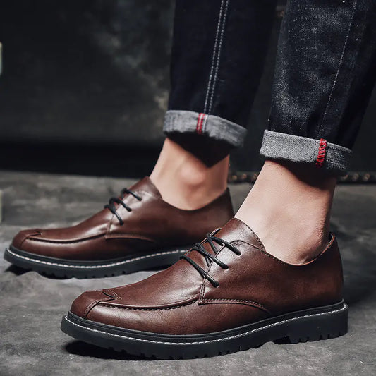 Zapatos de Cuero Pequeños para Hombre de Moda Británica Versátiles