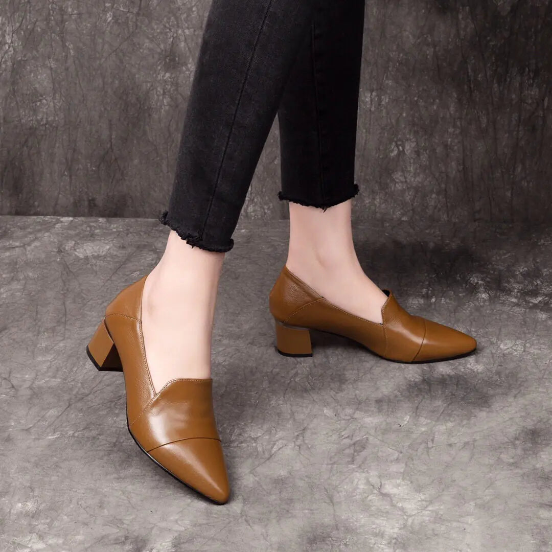 Zapatos de Cuero de Tacón Alto y Punta Estilizada para Mujer