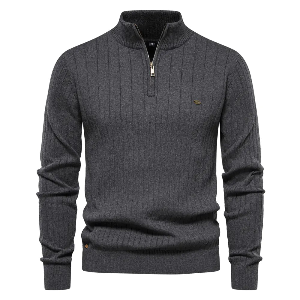 Suéter de Cuello Alto con Cremallera Media para Hombre en Color Sólido