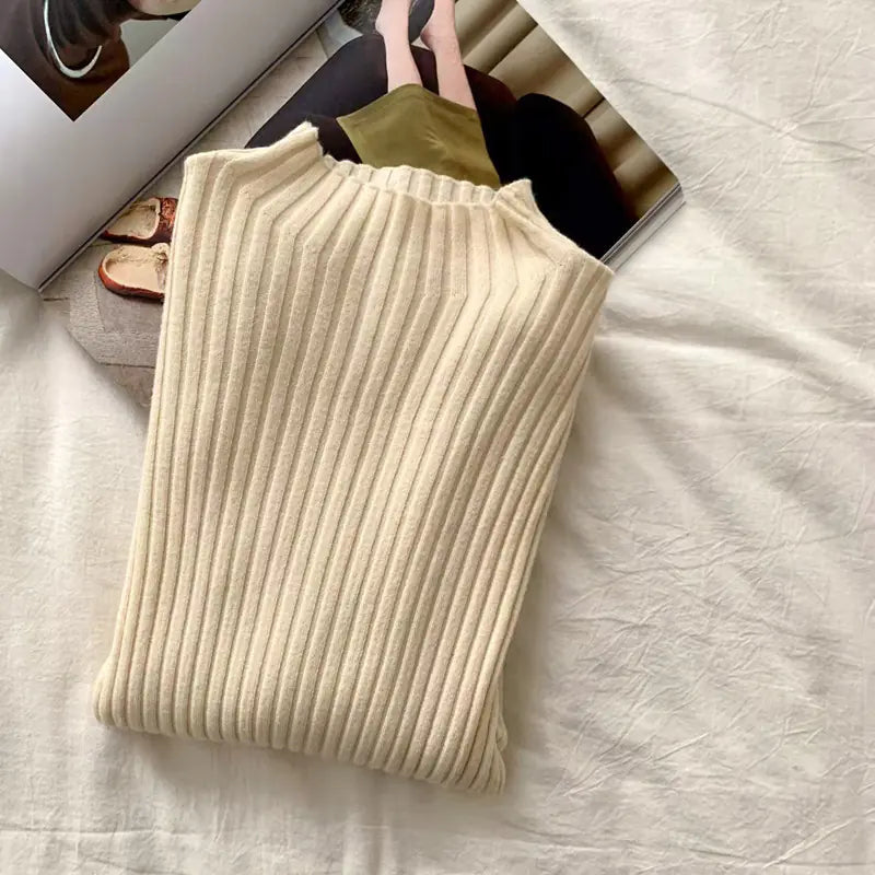 Women's Slim Fit Black Half-High Neck Knit Sweater