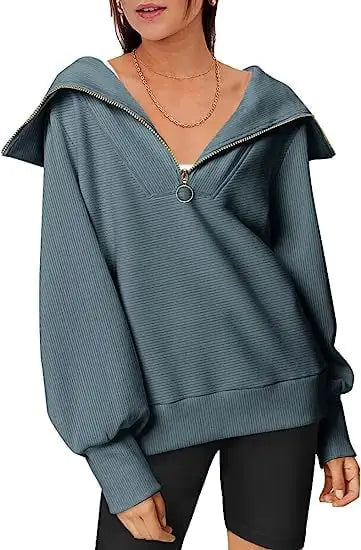 Suéter Pulóver de Media Cremallera y Talla Grande para Mujer