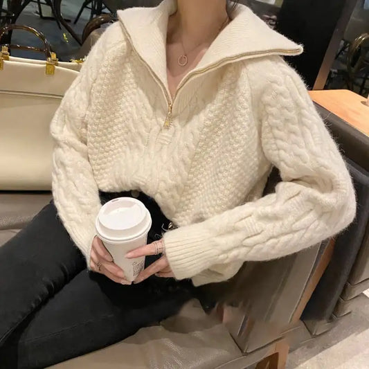 Women's Sweet Loose Turtleneck Half-Zip Sweater