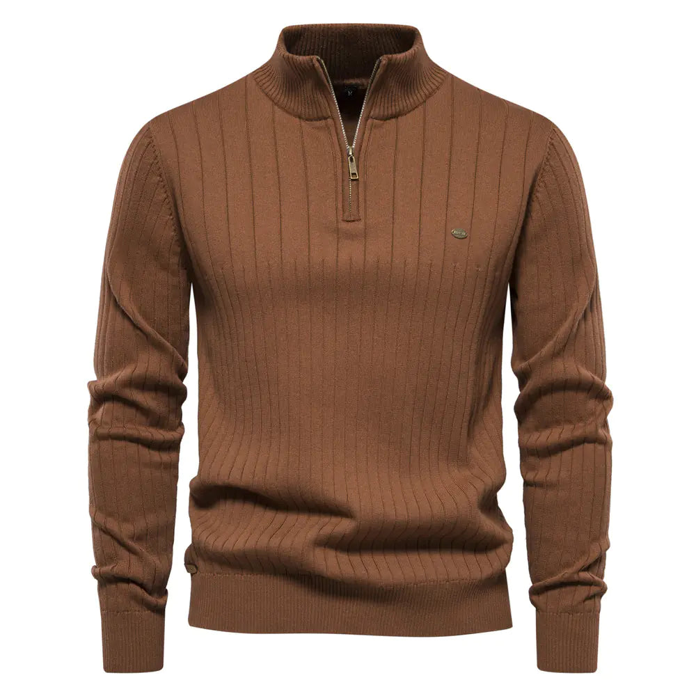 Suéter de Cuello Alto con Cremallera Media para Hombre en Color Sólido