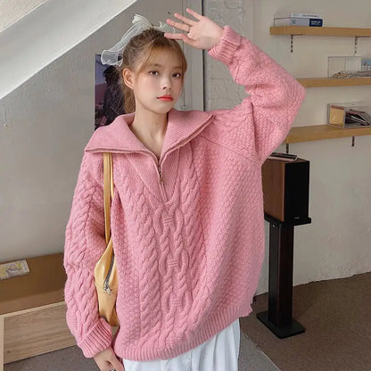 Women's Sweet Loose Turtleneck Half-Zip Sweater
