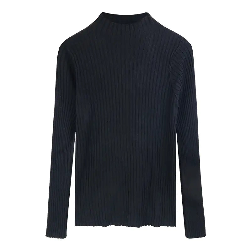 Women's Slim Fit Black Half-High Neck Knit Sweater