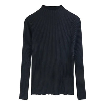 Women's Slim Fit Black Half-High Neck Knit Sweater