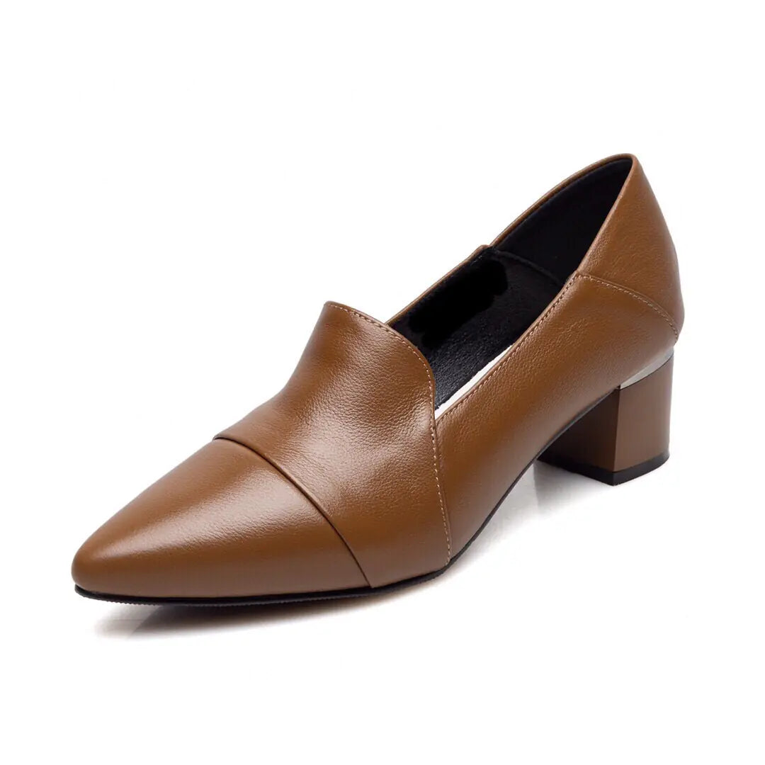 Zapatos de Cuero de Tacón Alto y Punta Estilizada para Mujer