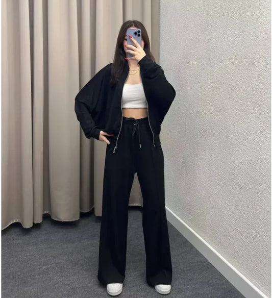 Conjunto de Suéter y Pantalones UrbanEase con Cierre Frontal