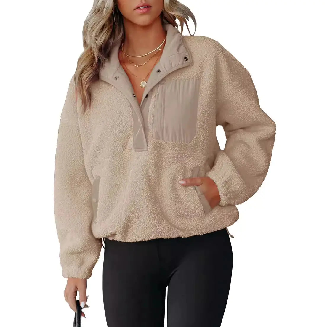 Sudadera Color Block con Cierre de Media Cremallera para Mujer
