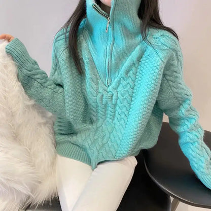 Women's Sweet Loose Turtleneck Half-Zip Sweater