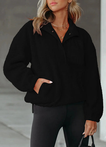 Sudadera Color Block con Cierre de Media Cremallera para Mujer