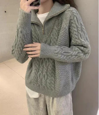 Women's Sweet Loose Turtleneck Half-Zip Sweater