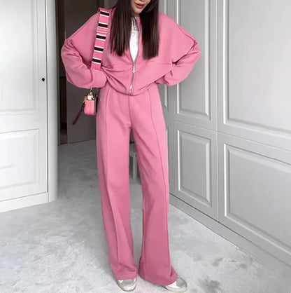 Conjunto de Suéter y Pantalones UrbanEase con Cierre Frontal