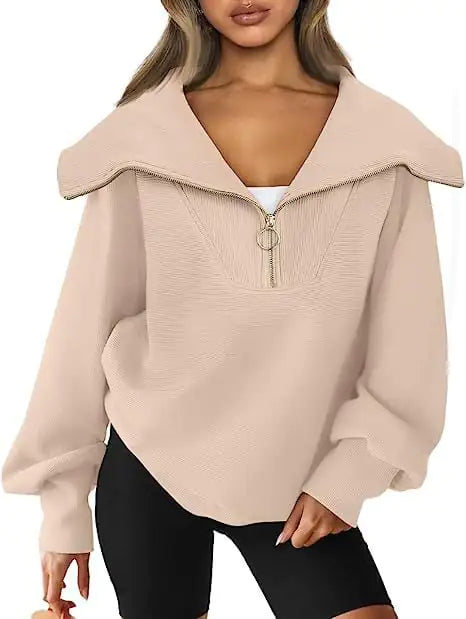 Suéter Pulóver de Media Cremallera y Talla Grande para Mujer