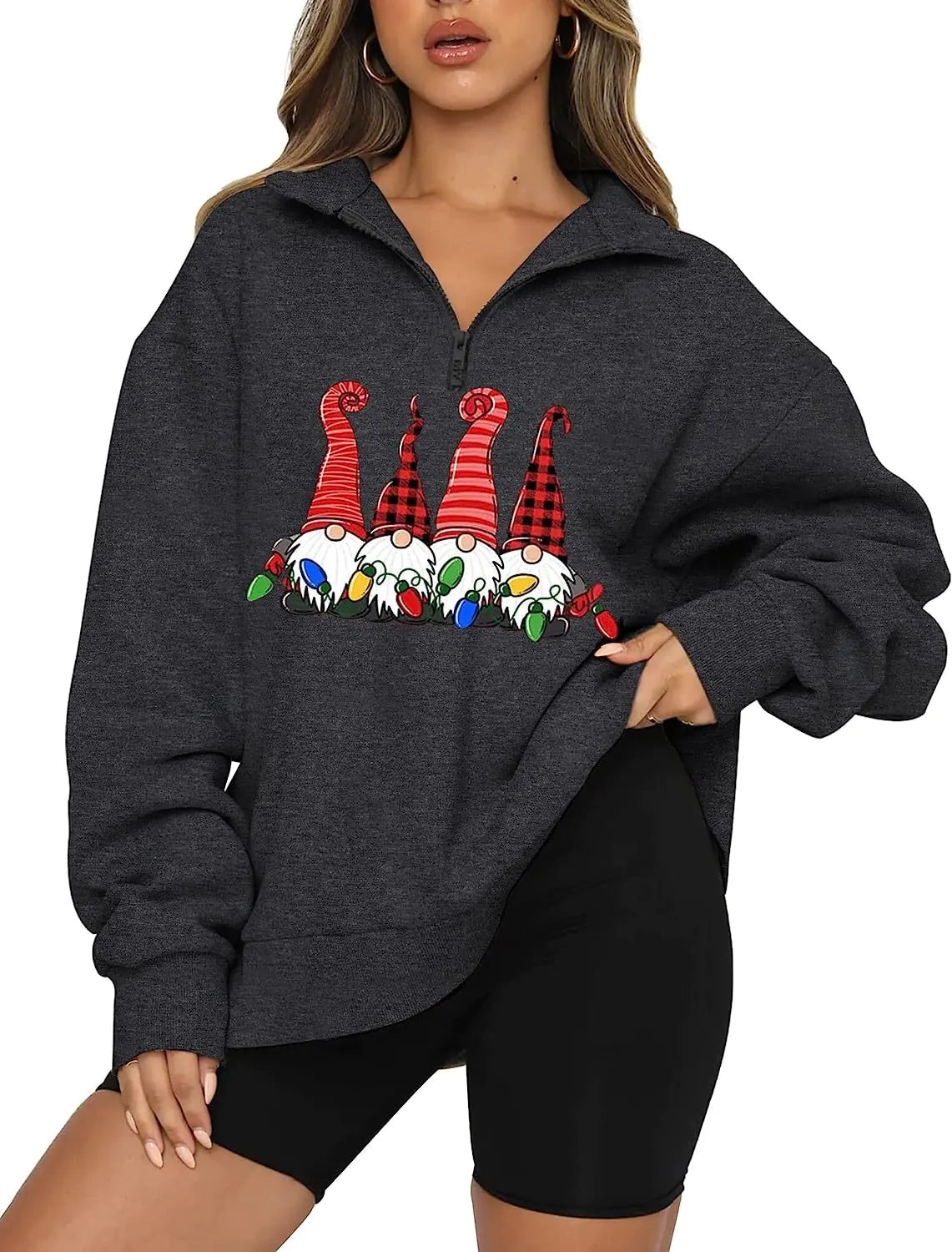 Sudadera Navideña con Capucha y Media Cremallera en Tallas Grandes para Mujer de Amazon