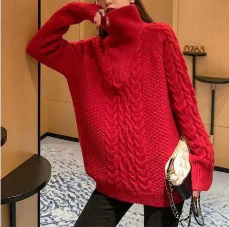 Women's Sweet Loose Turtleneck Half-Zip Sweater