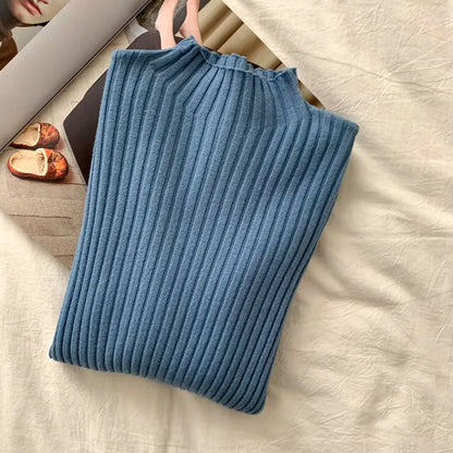 Women's Slim Fit Black Half-High Neck Knit Sweater