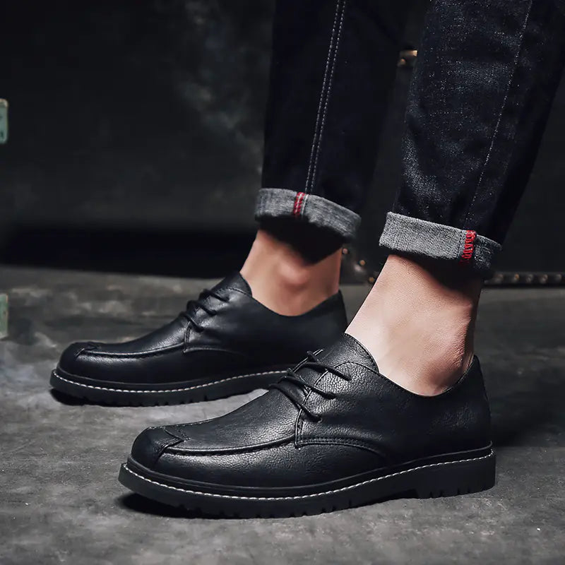 Zapatos de Cuero Pequeños para Hombre de Moda Británica Versátiles