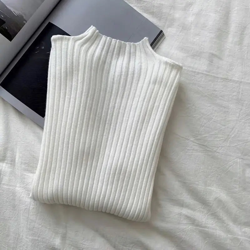 Women's Slim Fit Black Half-High Neck Knit Sweater