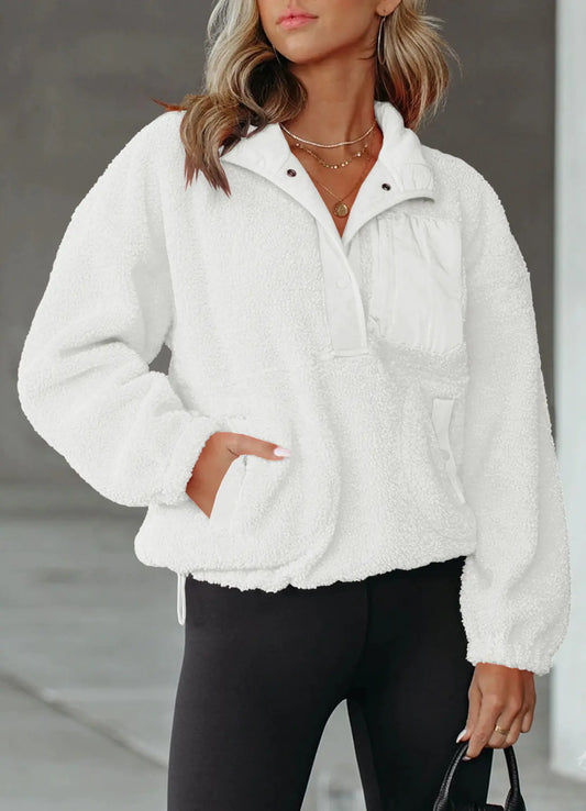 Sudadera Color Block con Cierre de Media Cremallera para Mujer