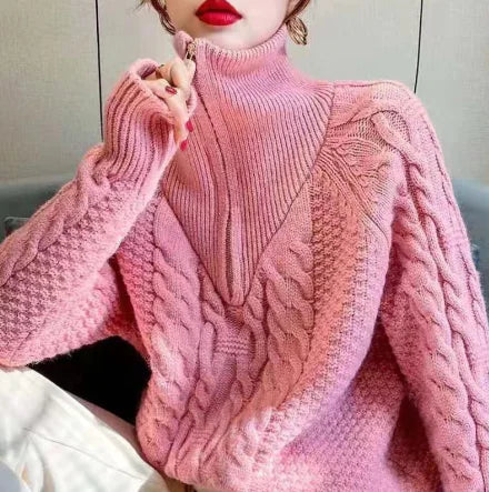 Women's Sweet Loose Turtleneck Half-Zip Sweater