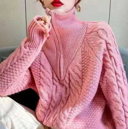 Women's Sweet Loose Turtleneck Half-Zip Sweater