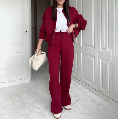 Conjunto de Suéter y Pantalones UrbanEase con Cierre Frontal
