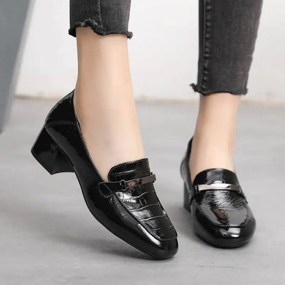 Zapatos de Cuero Cómodos de Tacón Medio para Mujer de Moda Coreana