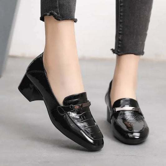 Zapatos de Cuero Cómodos de Tacón Medio para Mujer de Moda Coreana