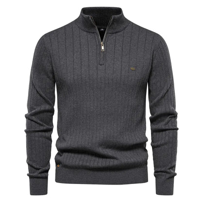 Suéter de Cuello Alto con Cremallera Media para Hombre en Color Sólido